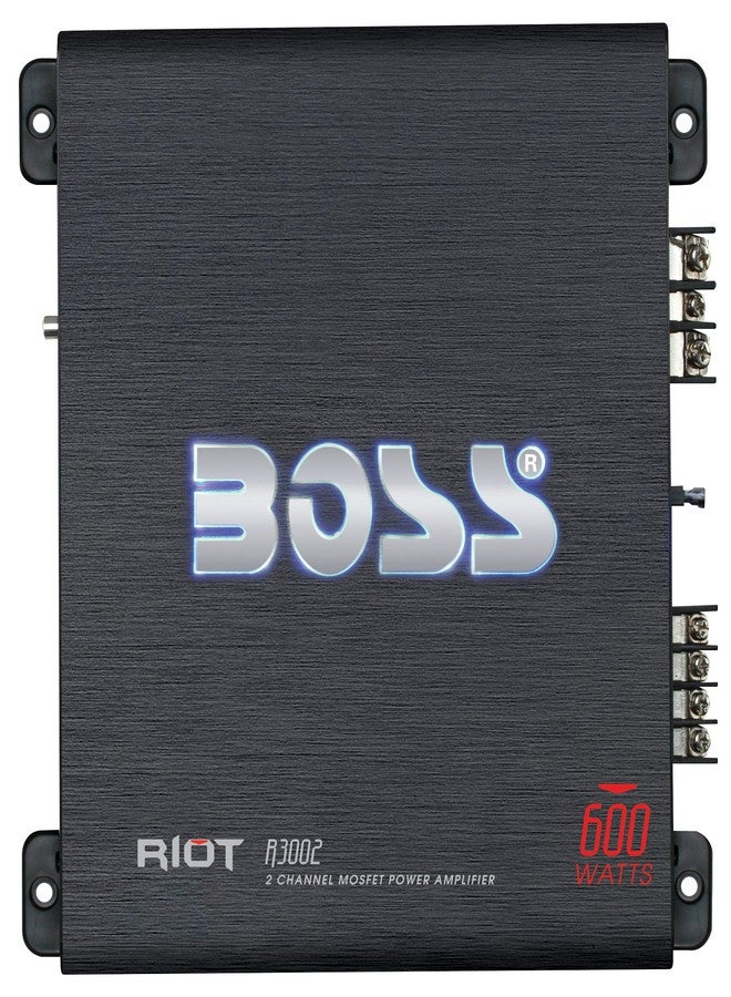 BOSS Audio Systems R3002 Riot Series Car Audio Amplifier - 600 High Output, 2 Channel, 2/8 Ohm, High/Low Level Inputs, High/Low Pass Crossover, Full Range, Hook Up to Stereo and Subwoofer, Class AB