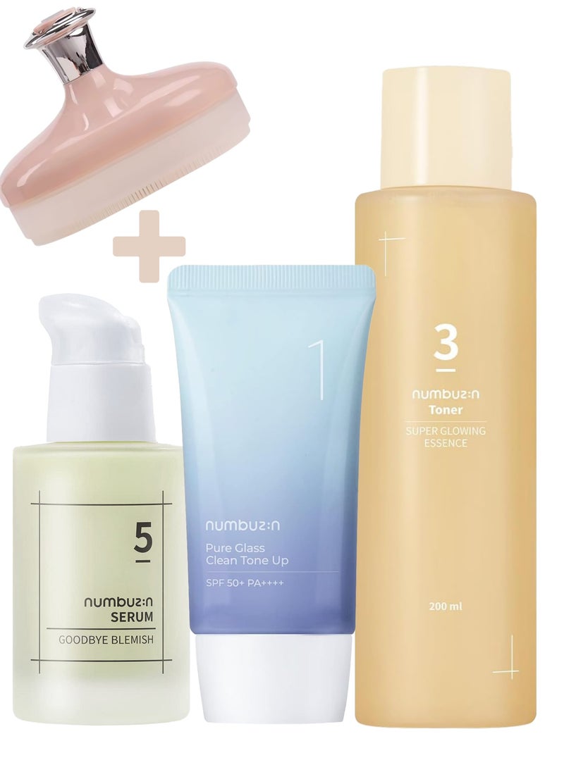 numbuzin Total Skin Renewal System - No.3 Super Glowing Essence Toner, No.5 Goodbye Blemish Serum - No.1 Pure Glass Clean Tone Up  - Image 1