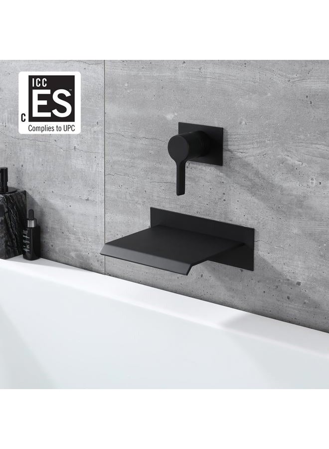 sumerain Wall Mount Bathtub Faucet Black with Waterfall Tub Spout Single Handle with Rough in Valve High Flow - Image 2