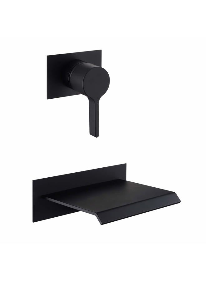 sumerain Wall Mount Bathtub Faucet Black with Waterfall Tub Spout Single Handle with Rough in Valve High Flow - Image 1
