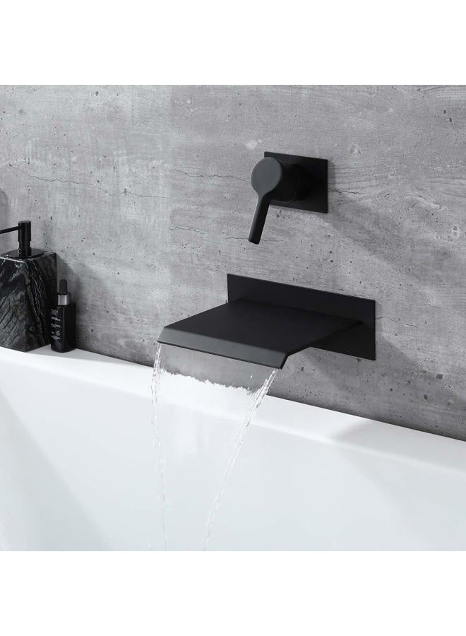sumerain Wall Mount Bathtub Faucet Black with Waterfall Tub Spout Single Handle with Rough in Valve High Flow - Image 4