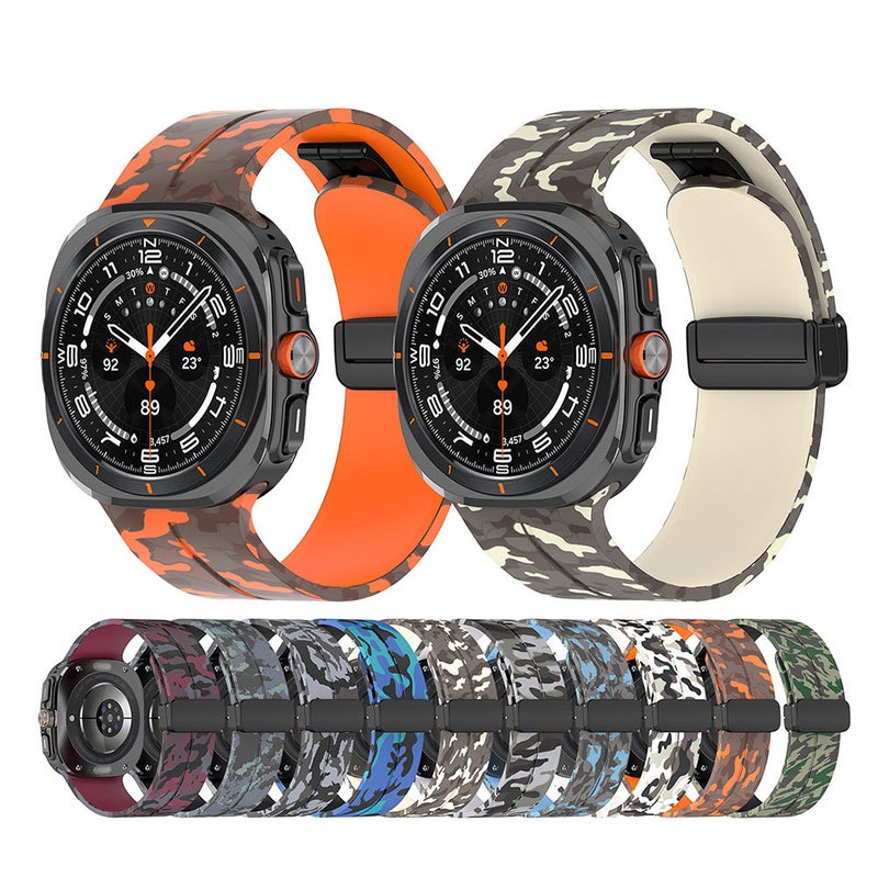 For Samsung Galaxy Watch 7 Ultra Camouflage Magnetic Buckle Silicone Strap Printed Folding Buckle Wristband - Image 2