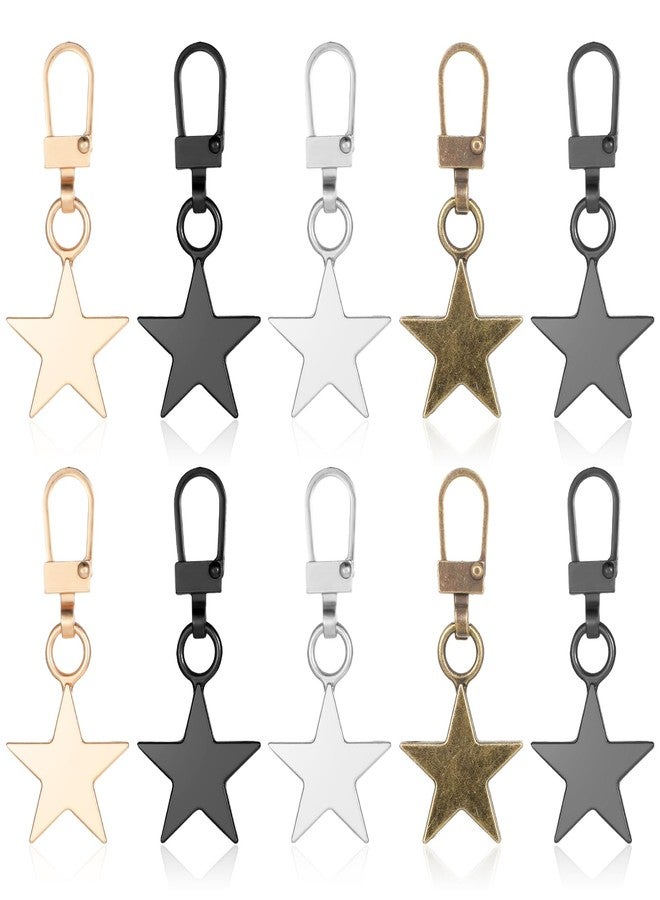 Oruola 10pcs Decorative Zipper Pulls,Replacement Zipper Pull,Star Zipper,Metal Star Zipper Pulls Replacement for Luggage Backpacks Purses Jackets Handbags Keychain DIY Crafts Jewellery Making 5 Colors - Image 1