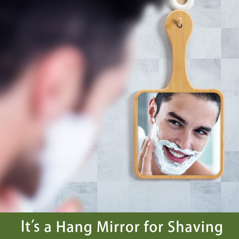 Jasefa Hand Mirror Natural Bamboo Hand Held Mirror With Handle Small Cute Handheld Mirror For Shaving Single-Sided Portable Travel Vanity Mirror For Men & Women 5.3"" W X 9.8"" L - Image 5