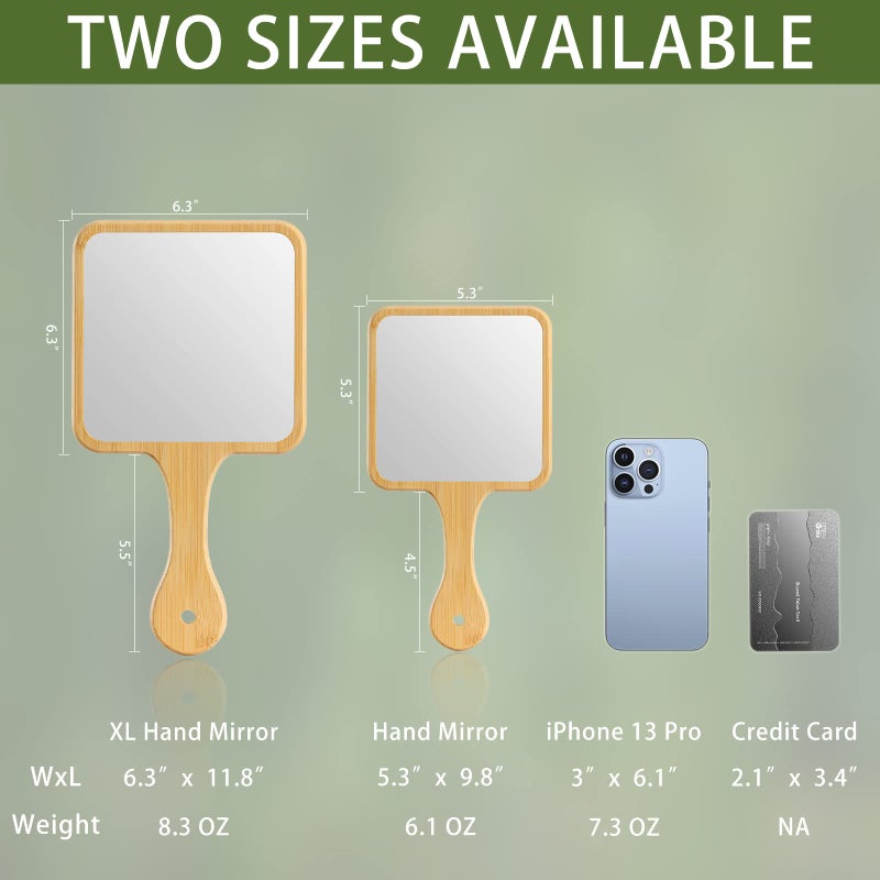 Jasefa Hand Mirror Natural Bamboo Hand Held Mirror With Handle Small Cute Handheld Mirror For Shaving Single-Sided Portable Travel Vanity Mirror For Men & Women 5.3"" W X 9.8"" L - Image 3