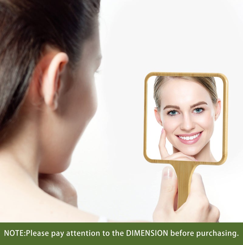 Jasefa Hand Mirror Natural Bamboo Hand Held Mirror With Handle Small Cute Handheld Mirror For Shaving Single-Sided Portable Travel Vanity Mirror For Men & Women 5.3"" W X 9.8"" L - Image 2