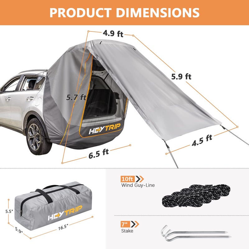 HEYTRIP SUV Tailgate Tent with Awning Shade Waterproof Windproof Hatchback Camping Car Tent, Universal Fit Most SUV/Van/MPV/CUV, Gray - Image 5
