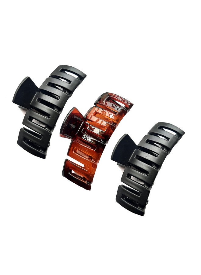 BIRDWARE Big-Size Black, Shell Color Imported Acrylic Material Stone Butterfly Hair Clips For Women (Pack Of 3 Pc, Black, Shell Colour) | Hair Clutchers - Image 1