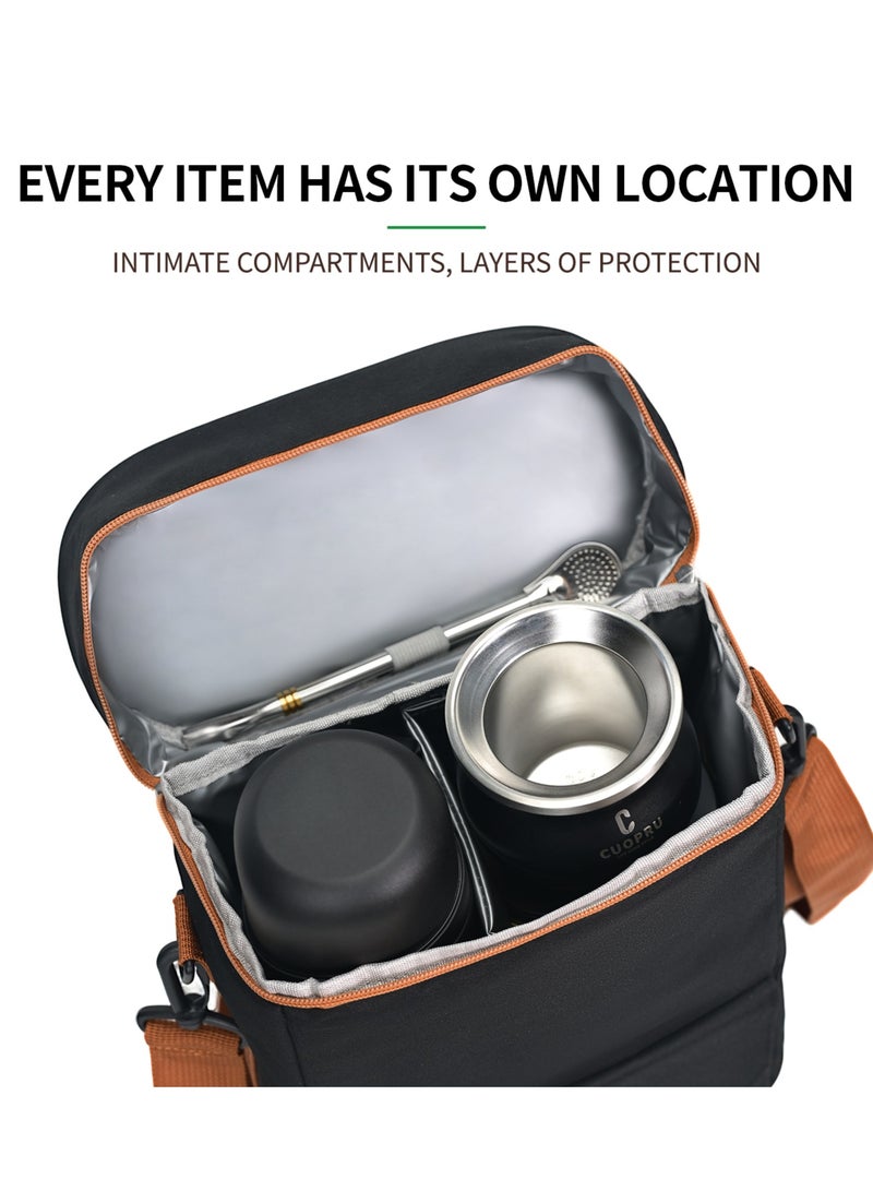كوبرو حقيبة حمل Cuopru Premium Yerba Mate Kit - طبقة مزدوجة مقاومة للماء وجيبين لزجاجات النبيذ حقيبة محمولة للسفر والنزهة والشاطئ - Image 4