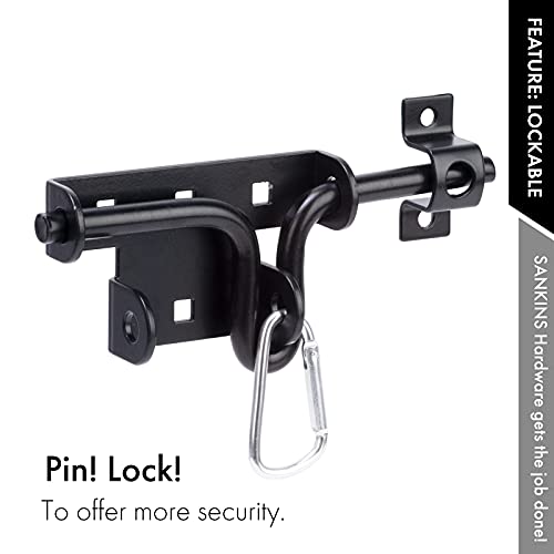 SANKINS Slide Bolt Gate Latch,Sliding Bolt Door Lock with Padlock Hole, Heavy Duty Hardware Gate Latch for Wooden Fence,shed Door,Yard Door,Barn Door,Outdoor Latch| Solid Thickened Steel,Black - Image 4