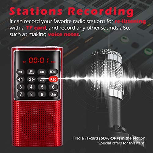 PRUNUS Mini Pocket FM Walkman Radio Portable Battery Radio with Recorder, Lock Key, SD Card Player, Rechargeable Battery Operated, by PRUNUS(NO AM) - Image 2