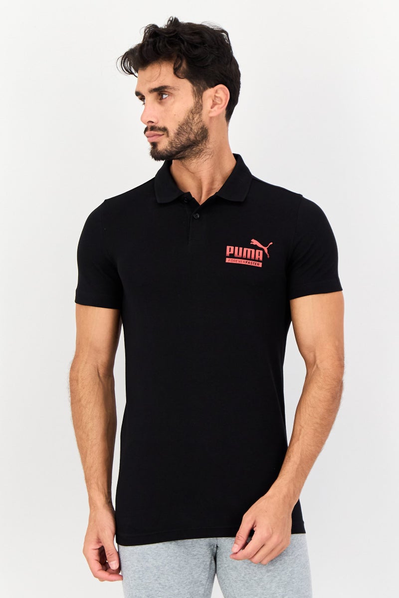 PUMA قميص بولو قصير الأكمام للرجال بتصميم نحيف، أسود - Image 1