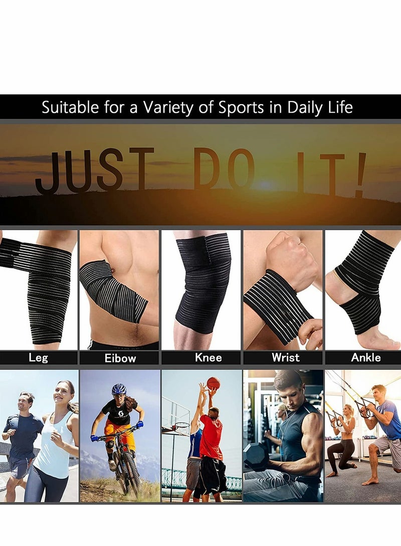 SYOSI Knee Wraps, 2 Pack Compression, Adjustable Braces Strap with Hook and Loop Closure, Support, Men Women Squatting Weightlifting Running Working out Black - Image 2