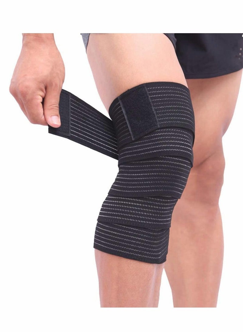 SYOSI Knee Wraps, 2 Pack Compression, Adjustable Braces Strap with Hook and Loop Closure, Support, Men Women Squatting Weightlifting Running Working out Black - Image 1