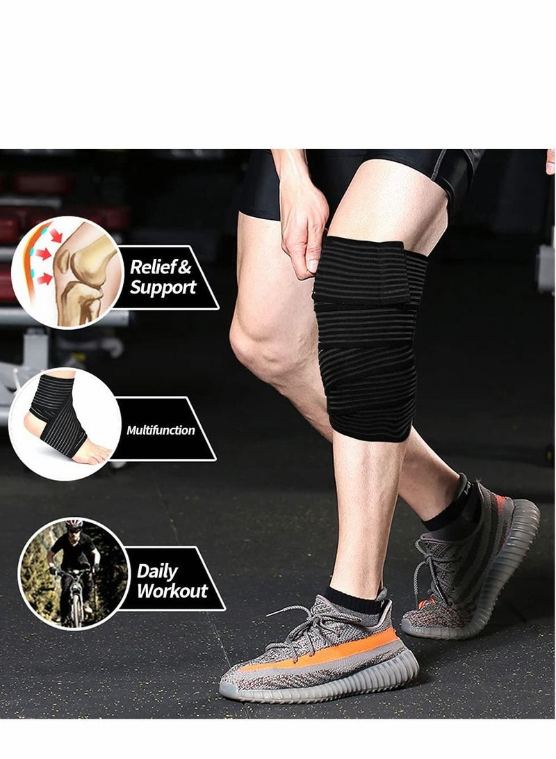 SYOSI Knee Wraps, 2 Pack Compression, Adjustable Braces Strap with Hook and Loop Closure, Support, Men Women Squatting Weightlifting Running Working out Black - Image 5
