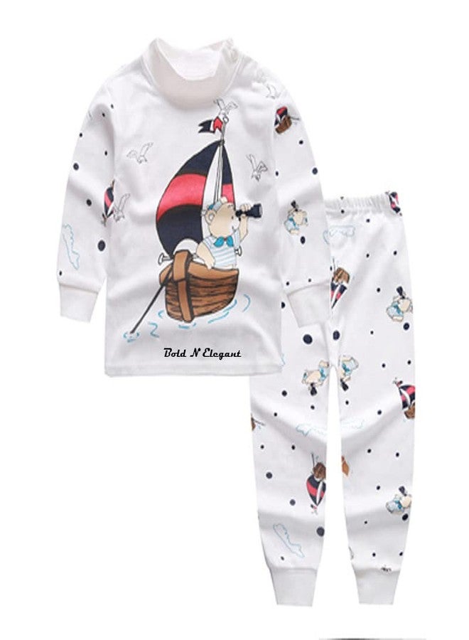 Bold N Elegant - Be Bold Inside & Elegant Outside Baby Boy's Cotton Bear Cartoon Printed High-waist Stripe Pyjama T-shirt Pant Set (White, 18-24 Months) - Image 2