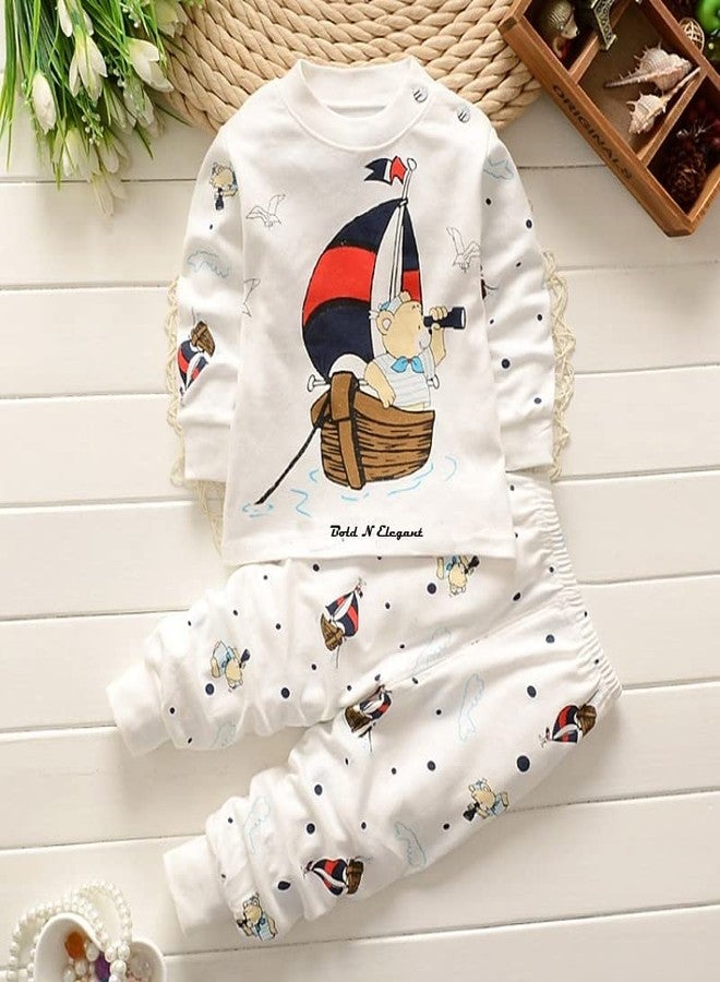 Bold N Elegant - Be Bold Inside & Elegant Outside Baby Boy's Cotton Bear Cartoon Printed High-waist Stripe Pyjama T-shirt Pant Set (White, 18-24 Months) - Image 3