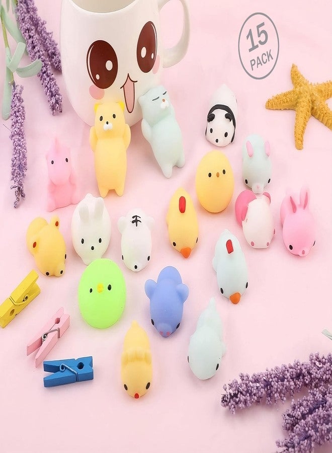 LABEAUTE Kawaii Mochi Squishy Toys - Mini Animal Squishies, Pinata Khoi Bag Treats/ fillers, for Kids Birthday, Party Favors (Assorted, 15 Pack) - Image 1
