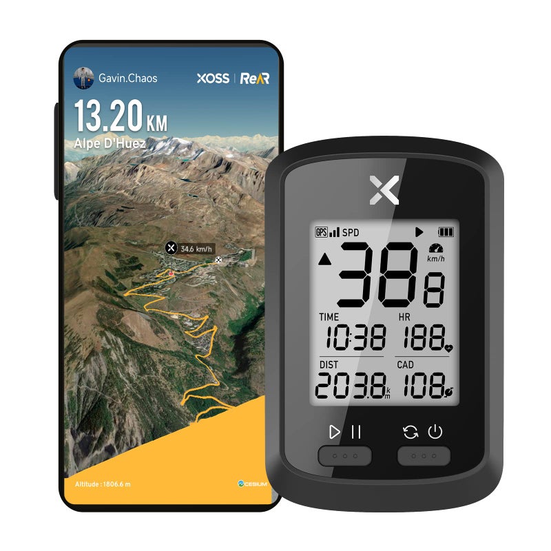 XOSS G+ GPS Bike Computer, Bluetooth ANT+ Cycling Computer, Wireless Bicycle Speedometer Odometer with LCD Display, Waterproof MTB Tracker Fits All Bikes Electric Bike (XOSS APP Support)