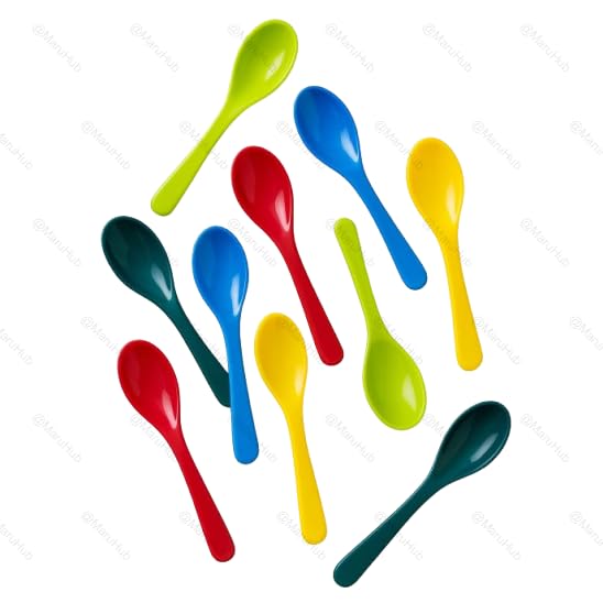 MaruHub 10Pcs Plastic Spoons for Masala Jar, Multicolor Reusable Kitchen Spice Condiment Scoops, Small Baby Food & Candy Spoon Set, Non-Toxic BPA-Free Spoons for Home & Cooking (Big) - Image 1