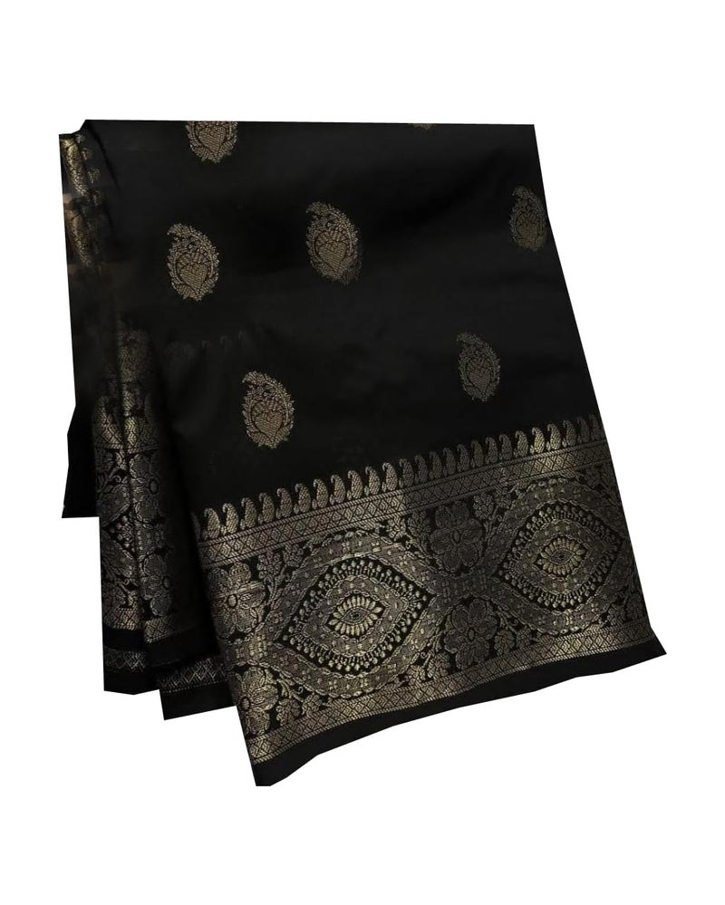 HAIDER ALI AND SONS Pure Banarasi Soft Katan Silk Saree for Women | Traditional Saree Banarsi Design with Blouse Piece for Women & Girls | Jacquard saree 6.50 Meters_12 (BLACK) - Image 1