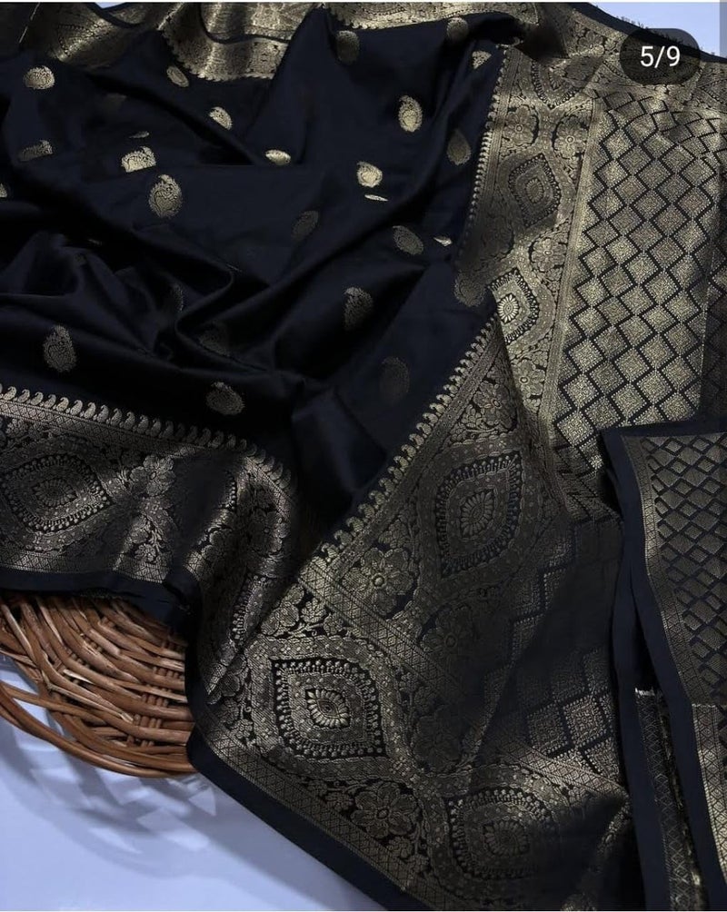 HAIDER ALI AND SONS Pure Banarasi Soft Katan Silk Saree for Women | Traditional Saree Banarsi Design with Blouse Piece for Women & Girls | Jacquard saree 6.50 Meters_12 (BLACK) - Image 2