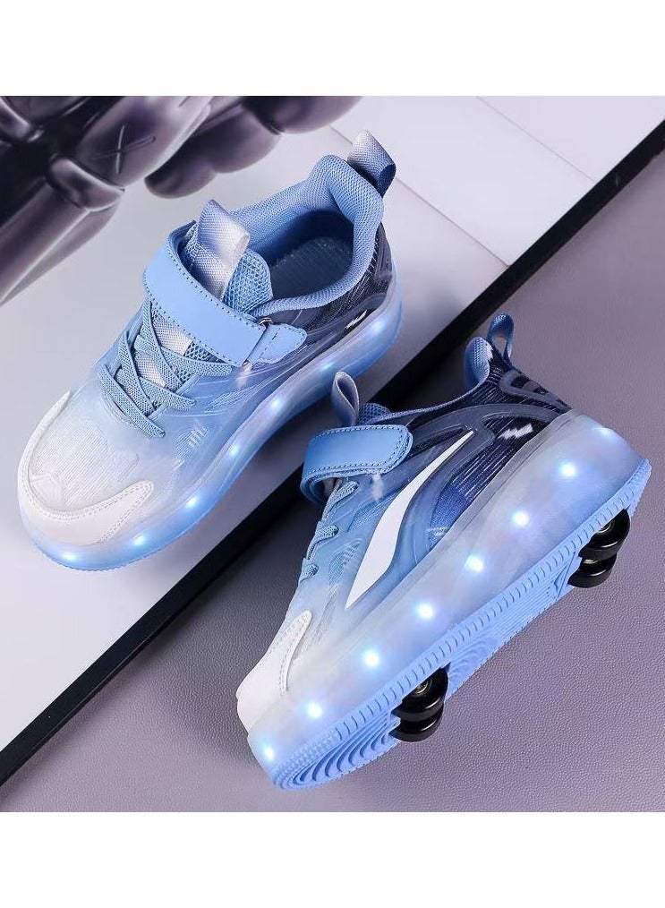 LITTLE ROCKZ Kids Four Wheel Roller Shoes Rechargeable LED Flash Light Sneaker Skate Heelys Shoes Blue - Image 4