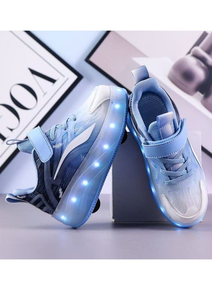 LITTLE ROCKZ Kids Four Wheel Roller Shoes Rechargeable LED Flash Light Sneaker Skate Heelys Shoes Blue - Image 3