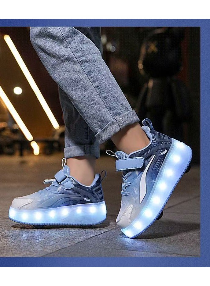 LITTLE ROCKZ Kids Four Wheel Roller Shoes Rechargeable LED Flash Light Sneaker Skate Heelys Shoes Blue - Image 5