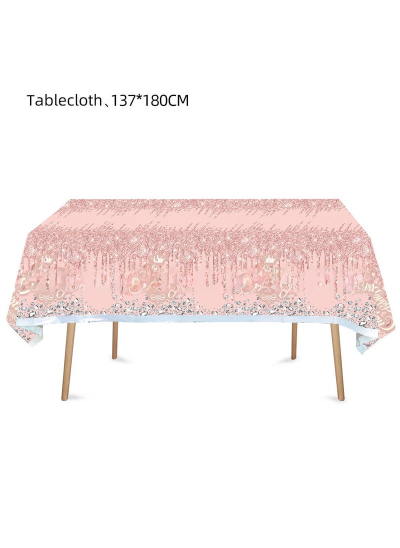 Generic Pink Lotus Diamond Birthday Party Tableware Set Tablecloth 1p-Pink Diamond Birthday 