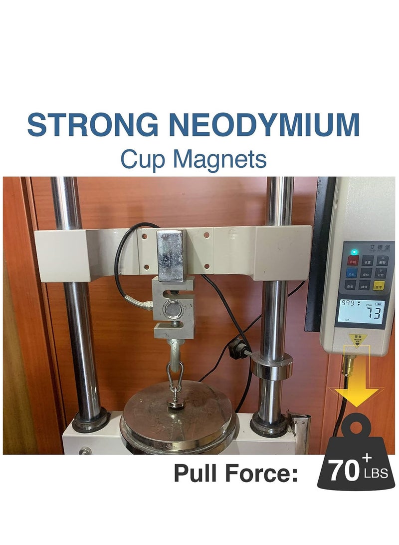 SYOSI Powerful Neodymium Magnets 6 Packs Waterproof Strong Magnets with Hole 70lbs Force Neodymium Cup Magnets 32mm with Countersunk Hole and Steel Capsule Pot Magnet with Screws - Image 3