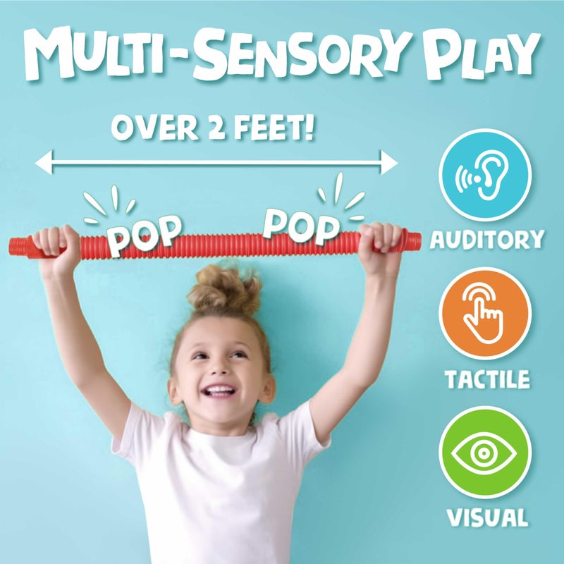 BUNMO Pop Tubes - Large 8-Pack Fidget Toys - Poppin Pipes Sensory Toys for Toddlers and Kids, Fun Travel Toy for Fine Motor Skill Development - Image 2
