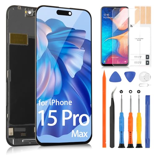 ARSSLY شاشة TFT LCD لاستبدال شاشة iPhone 15 Pro Max لشاشة iPhone 15 Pro Max LCD 3D Touch A2849 A3105 A3106 A3108 مجموعة زجاج اللمس مع الأدوات (أسود) - Image 1