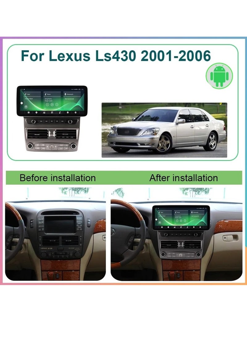 SENSATION - The Lexus LS430 12.3-inch Android screen with 4GB of RAM supports Apple CarPlay and Android Auto wirelessly. It is compatible with the car's climate control and fits both high and low models of the LS 430 from 2001 to 2006 - Image 1