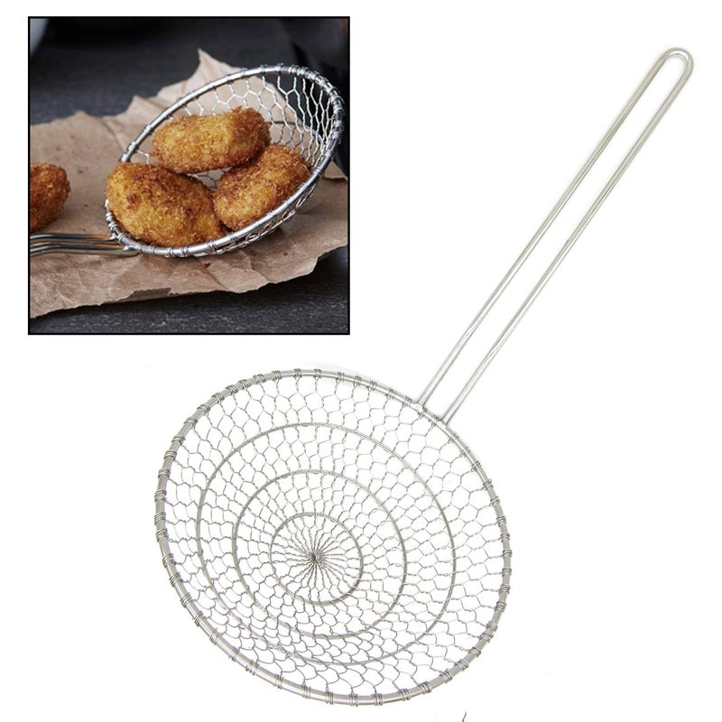 Hicook Stainless Steel Kitchen Spider Strainer Skimmer Ladle Food Dumpling Noodle Strainer for Pasta Spaghetti Noodles and Frying 7 inches