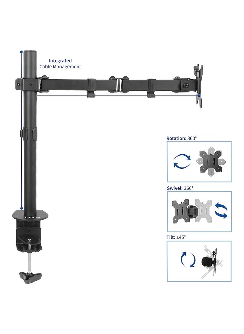 Full Motion Single VESA Computer Monitor Desk Mount Stand with Articulating Double Center Arm Joint - Image 3