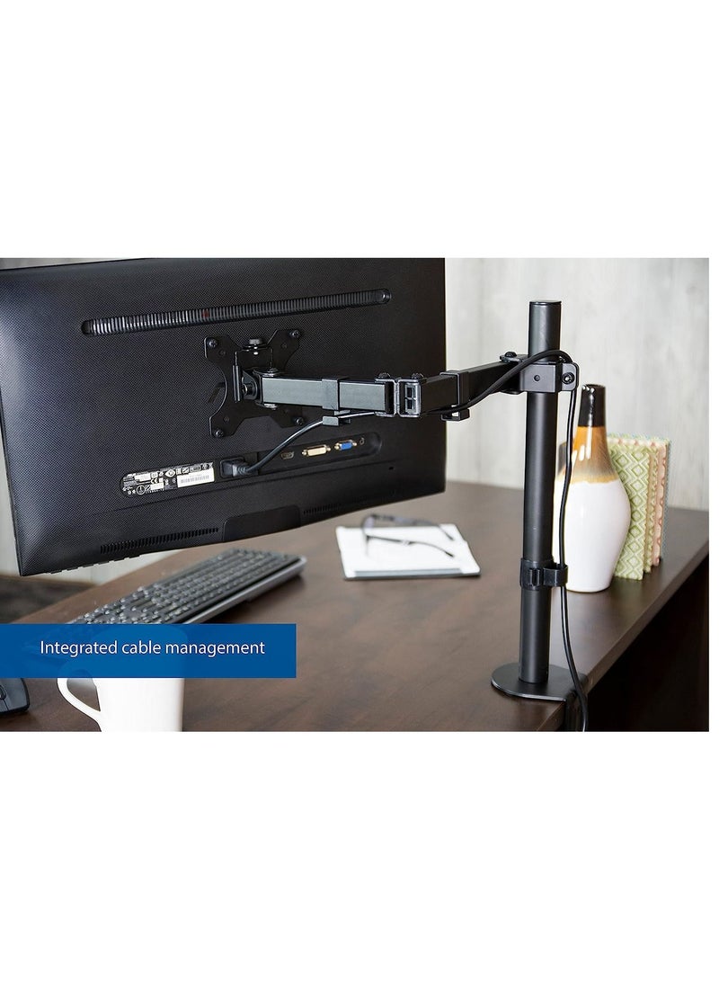 Full Motion Single VESA Computer Monitor Desk Mount Stand with Articulating Double Center Arm Joint - Image 4