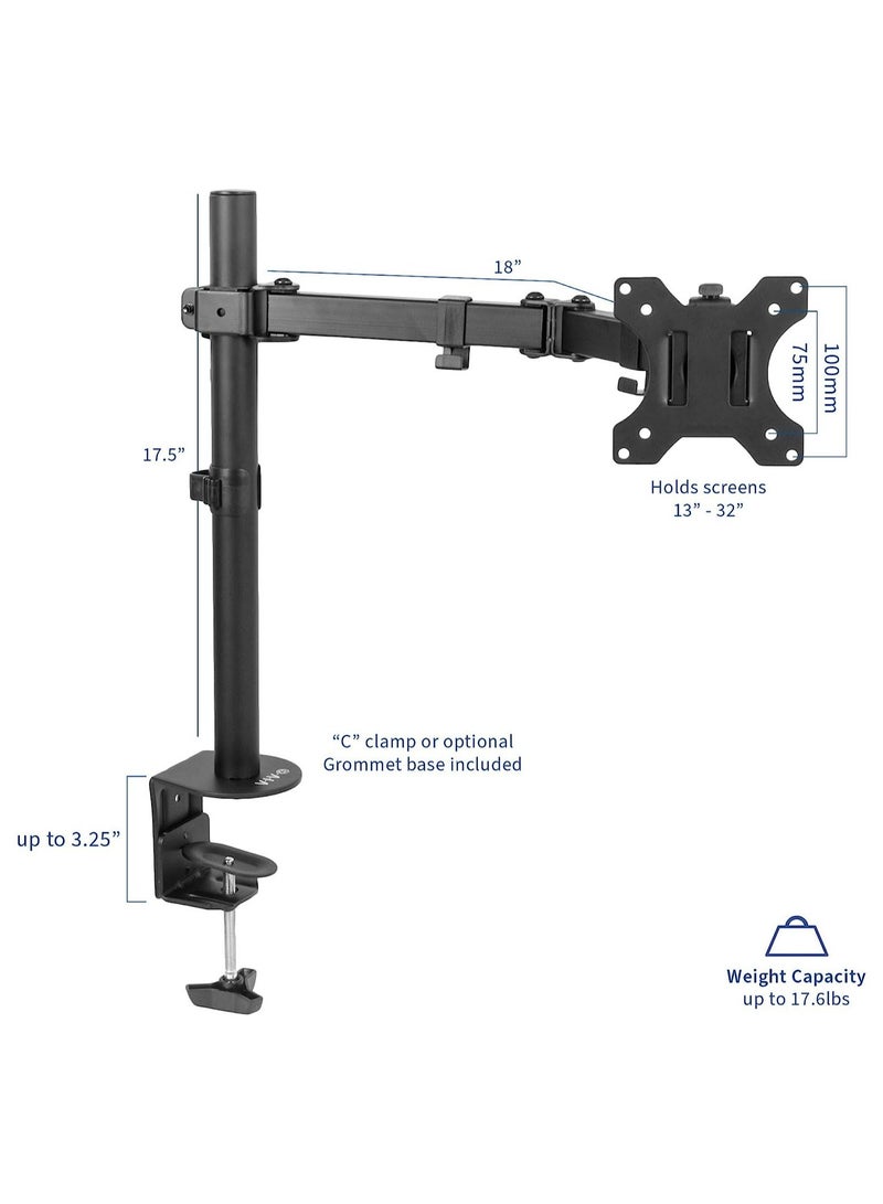 Full Motion Single VESA Computer Monitor Desk Mount Stand with Articulating Double Center Arm Joint - Image 2
