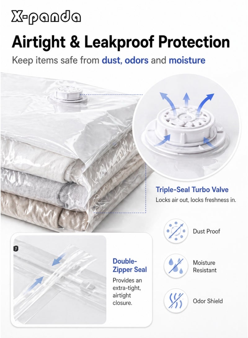 X-Panda Vacuum Storage Bags Set with Cordless Electric Pump, 7-Pack Reusable Space Saver Bags(2 Extra Large 100×80cm/39×31 in, 2 Large 80×60cm/31×24 in , 2 Medium 70×50cm/28×20 in) - Image 5