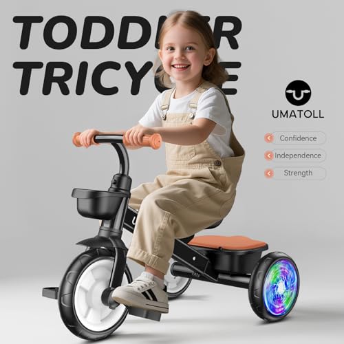 Umatoll Tricycle for Toddlers 25 Year Old Ajustable Toddler Bike Outdoor Toys Birthday Gift for Boy Age 24 Trike with Light up Wheels - Image 5