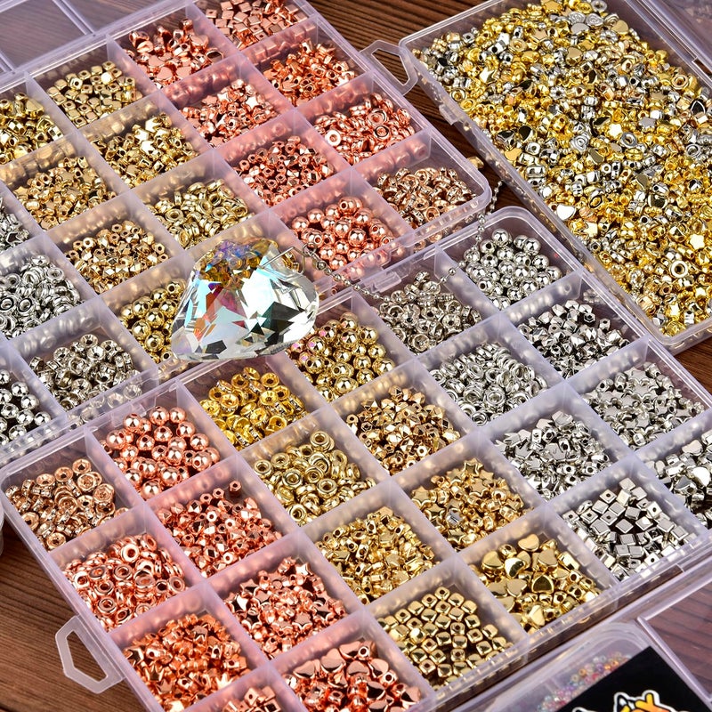 vah 6mm Spacer Beads for Jewelry Making, 3-Color Metallic Mix (Golden, Silvery, Rose Golden) Round Loose Beads, Professional DIY Accessories for Bracelets, Necklaces and Earrings(Three Metallic Colors) - Image 1