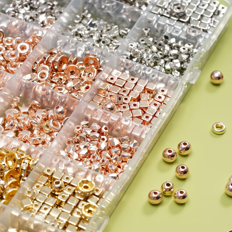 vah 6mm Spacer Beads for Jewelry Making, 3-Color Metallic Mix (Golden, Silvery, Rose Golden) Round Loose Beads, Professional DIY Accessories for Bracelets, Necklaces and Earrings(Three Metallic Colors) - Image 3