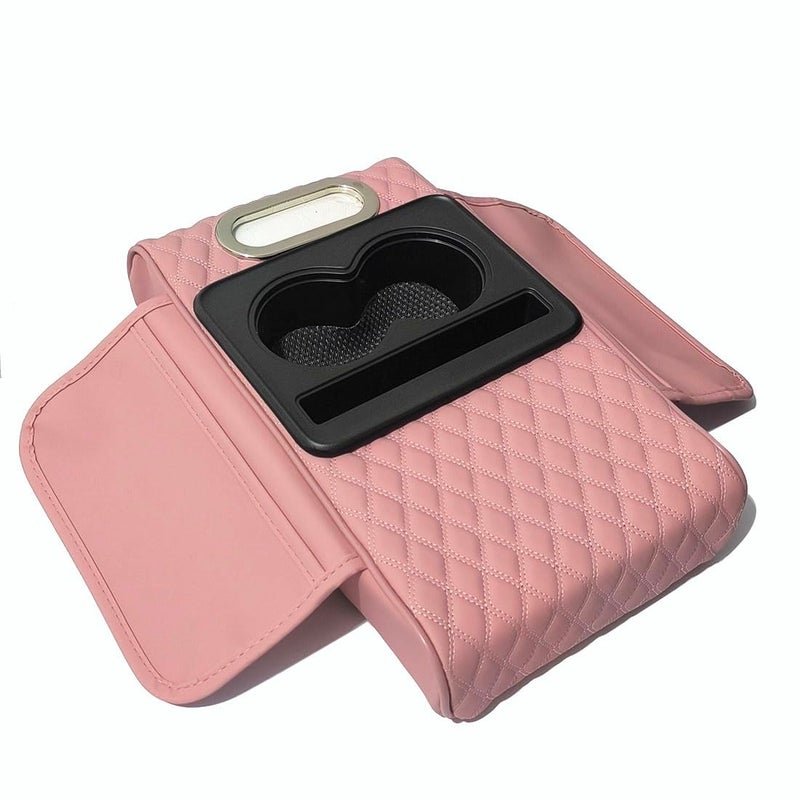 Coficoi Car Armrest Cushion,5-in-1 Center Console Cover with 2 Storage Bags Cup Holder, Tissue Box Slot, Phone Slot for Sedans, Car Accessories Interior Organizers (Pink) - Image 1