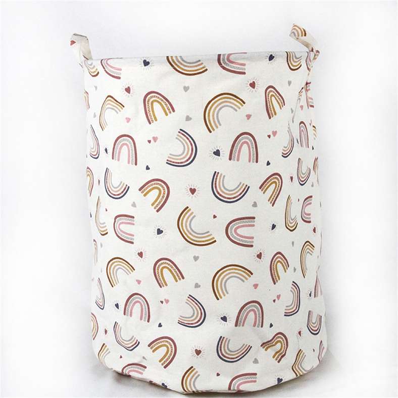 Pan Home Rainbow Printed Round Storage Basket 40x40x50cm - White/Pink