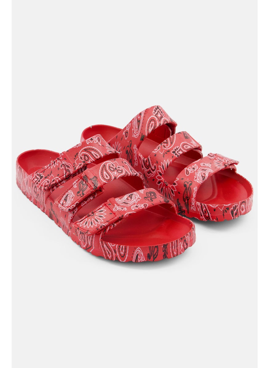Sun Stone Men Velcro Paisley Print Slippers, Red  - Image 1
