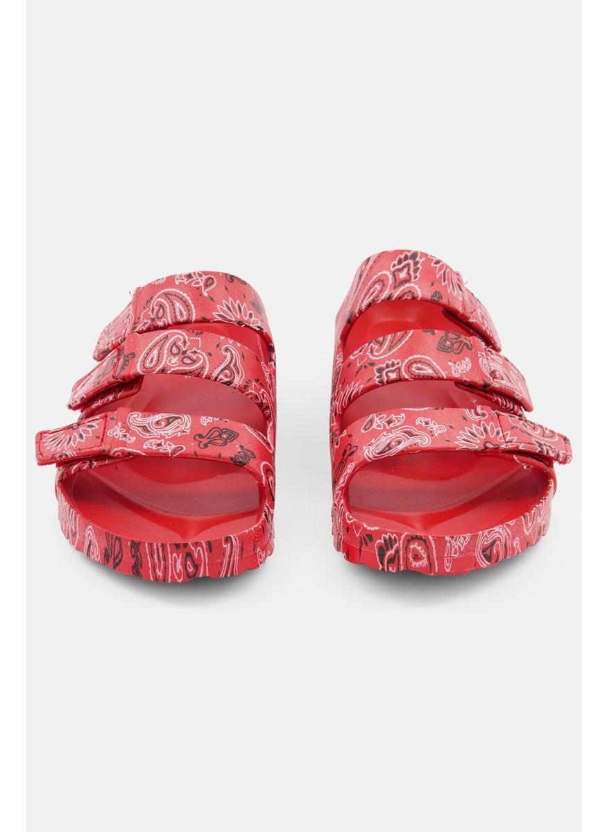 Sun Stone Men Velcro Paisley Print Slippers, Red  - Image 3