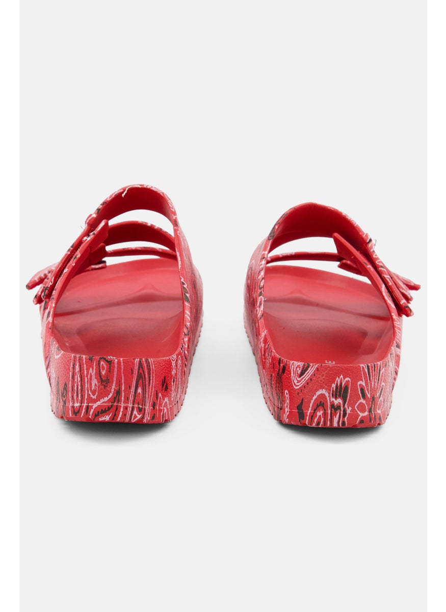 Sun Stone Men Velcro Paisley Print Slippers, Red  - Image 2