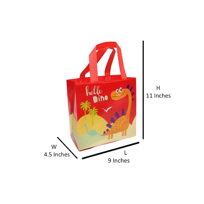 Wonderland SET of 6 Dinosaur Red Color Print Non Woven Bag for Children birthday return gift bag, boy, girl gifting bag - Image 3