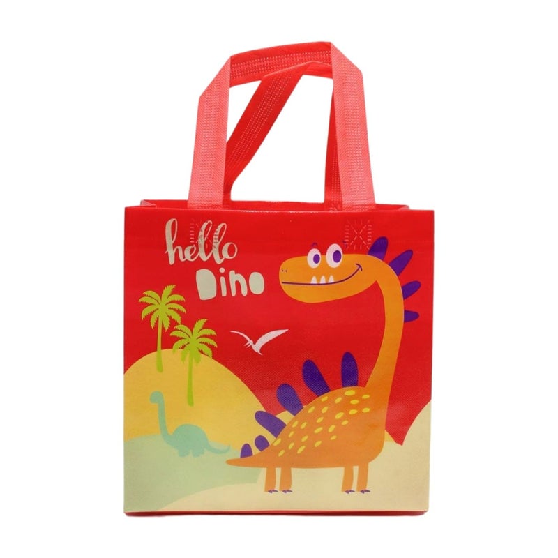 Wonderland SET of 6 Dinosaur Red Color Print Non Woven Bag for Children birthday return gift bag, boy, girl gifting bag - Image 2