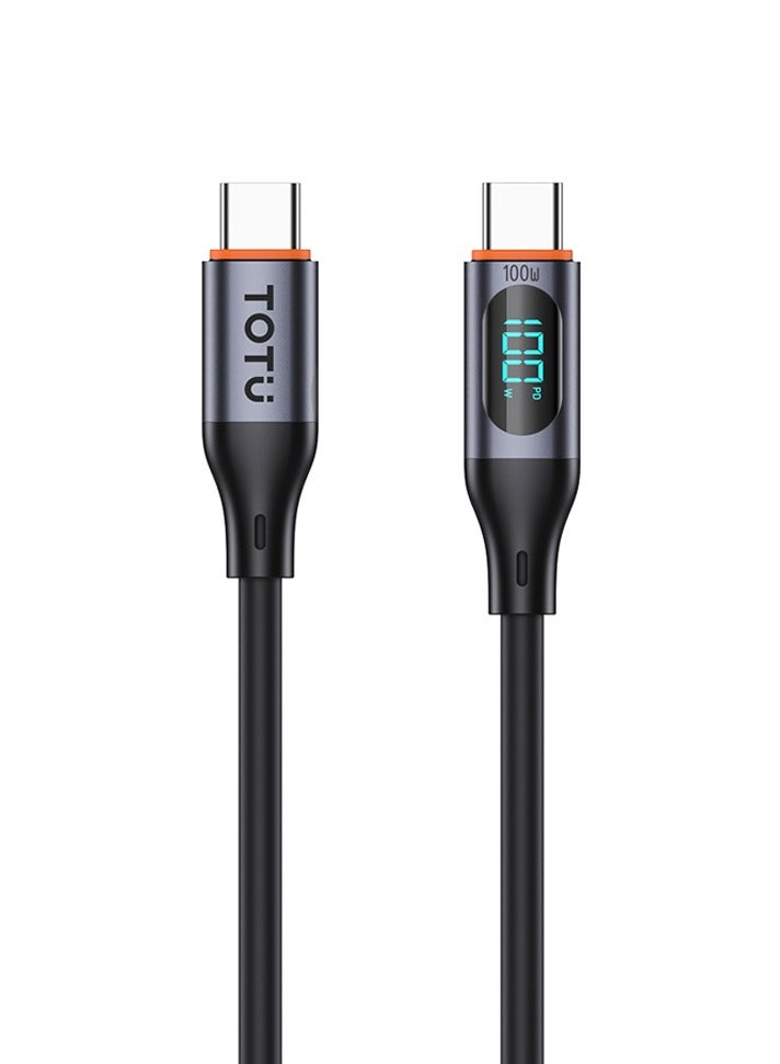 Totu Type-C To Type-C 100W Digital Display PD Fast Charging & Data Cable For iPhone/iPad/MacBook 1 meter, Black - Image 1